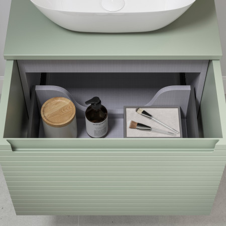 AJAX106940 Ajax Barnoldby 800mm Wall Hung Matt Willow Green Vanity Unit with Worktop Drawer Storage