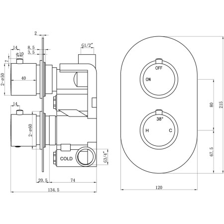AJAX105836 Ajax Barrow Chrome Thermostatic Single Outlet Twin Concealed Shower Valve (3)