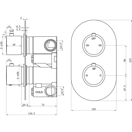 AJAX105837 Ajax Barrow Chrome Thermostatic Two Outlet Twin Concealed Shower Valve (3)
