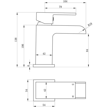 AJAX105712 Ajax Beck Chrome Basin Mixer with Waste Line Drawing