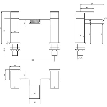 AJAX105715 Ajax Beck Chrome Bath Filler Line Drawing