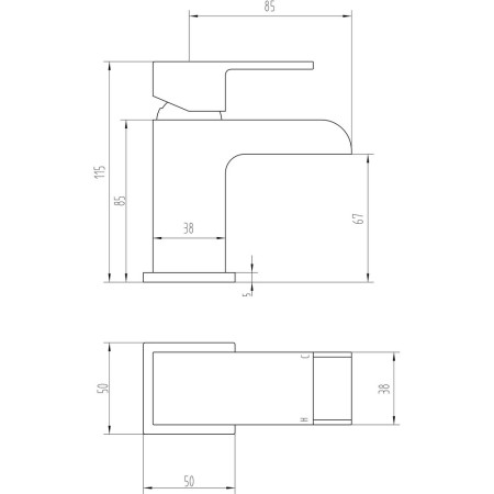 AJAX105713 Ajax Beck Chrome Cloakroom Basin Mixer with Waste Line Drawing
