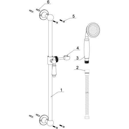 AJAX116272 Ajax Beelsby Brushed Brass Traditional Slider Rail Kit and Handset Parts Diagram