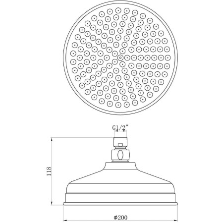 AJAX116271 Ajax Beelsby Round 200mm Traditional Brushed Brass Shower Head Dimensions