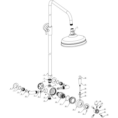 AJAX116277 Ajax Beelsby Traditional Brushed Brass Concentric Shower with Overhead Parts Diagram