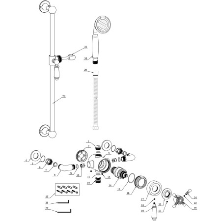 AJAX116276 Ajax Beelsby Traditional Brushed Brass Concentric Shower with Riser Kit Parts Diagram