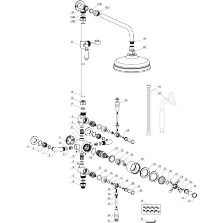 AJAX105885 Ajax Beelsby Traditional Chrome Shower with Riser Kit and Overhead Parts Diagram