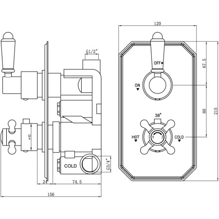 AJAX105883 Ajax Beelsby Traditional Single Outlet Chrome Concealed Shower Valve Dimensions