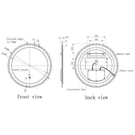 AJAX116285 Ajax Berberis 600mm Round Back Lit LED Bathroom Mirror Dimensions