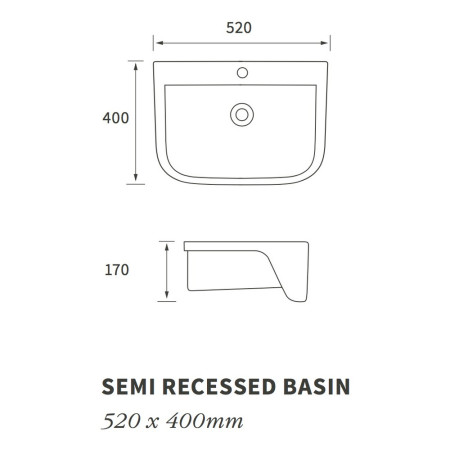 AJAX1778 Ajax Binbrook 1TH Semi Recessed Basin Line Drawing