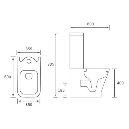 AJAX101519 Ajax Binbrook Close Coupled Short Projection WC with Wrapover Seat Line Drawing