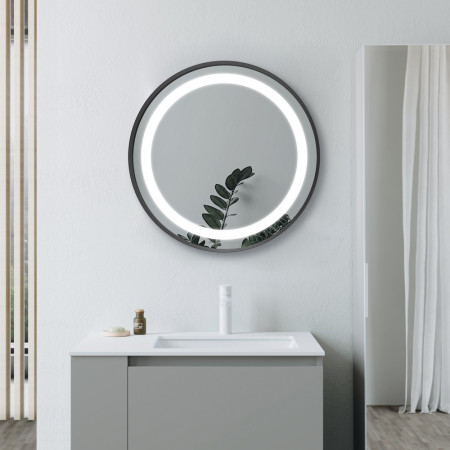 AJAX106252 Ajax Bracken 600mm Matt Black Front Lit LED Bathroom Mirror Lifestyle