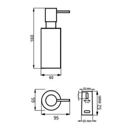 AJAX105482 Ajax Bradley Brushed Brass Wall Mounted Soap Dispenser Dimensions