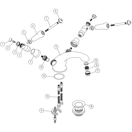 AJAX105754 Ajax Brant Chrome Traditional Basin Mixer with Waste Parts Diagram