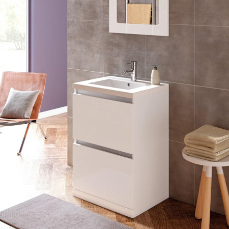 AJAX101530 Ajax Brookenby Gloss White 815mm Floor Standing Vanity Unit with Basin Lifestyle