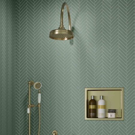 AJAX116306 Ajax Brushed Brass 360 x 305mm Shower Niche Lifestyle