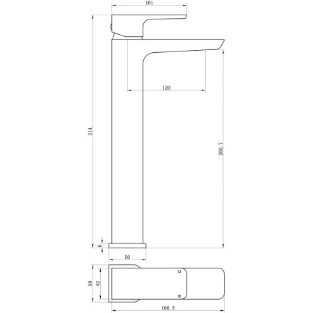 AJAX108995 Ajax Burgh Brushed Bronze Tall Basin Mixer Line Drawing