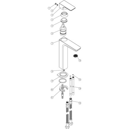 AJAX105812 Ajax Burgh Brushed Brass Tall Basin Mixer Parts Diagram
