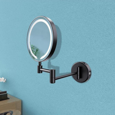 AJAX107588 Ajax Bywood Matt Black Rounded LED Cosmetic Mirror Lifestyle