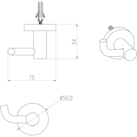 AJAX116327 Ajax Cadney Chrome Robe Hook Dimensions