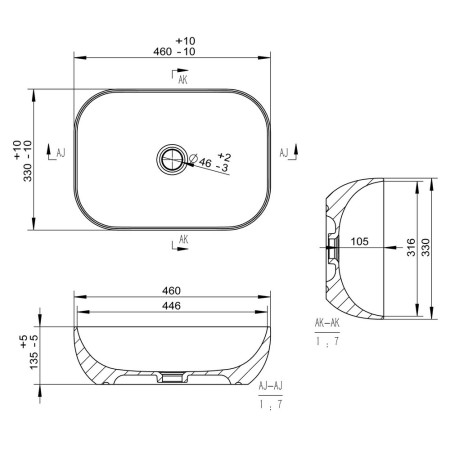 AJAX106866 Ajax Cadwell Grey Marble Ceramic Countertop Basin Line Drawing