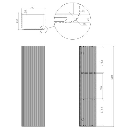 AJAX108924 Ajax Caenby 350mm Wall Hung Tall Storage Unit in Matt White Line Drawing