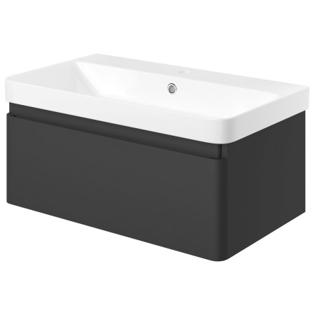 AJAX108935 Ajax Caenby 800mm Wall Hung Vanity Unit with Basin in Matt Black Side View