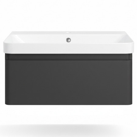 AJAX108935 Ajax Caenby 800mm Wall Hung Vanity Unit with Basin in Matt Black Front View