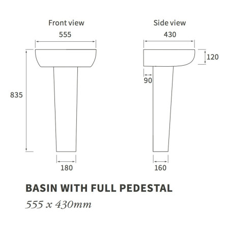 AJAX1783 Ajax Caistor 1TH Basin and Full Pedestal Line Drawing