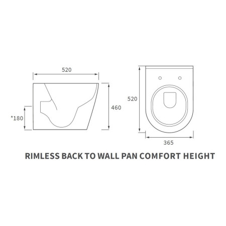 AJAX106144 Ajax Caistor Rimless Back to Wall Comfort Height WC with Seat Line Drawing