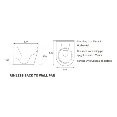 AJAX1860 jAjax Caistor Rimless Back to Wall WC with Soft Close Seat Dimensions