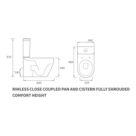 AJAX106143 Ajax Caistor Rimless Close Coupled Comfort Height WC with Seat Line Drawing