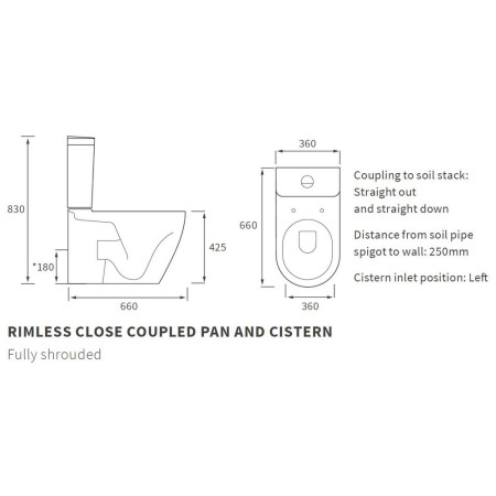 AJAX1859 Ajax Caistor Rimless Close Coupled WC with Seat Line Drawing
