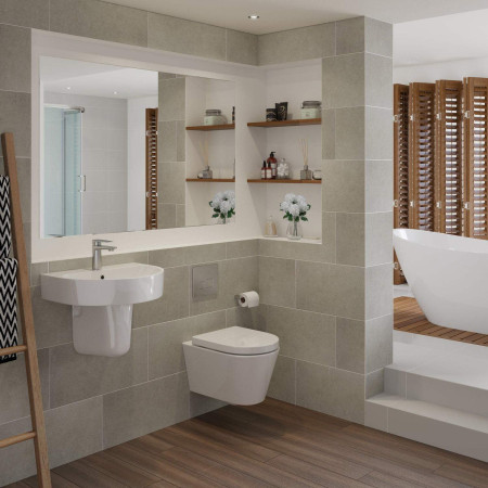 AJAX117079 Ajax Caistor Rimless Swirlux Short Projection Wall Hung WC with Seat Lifestyle