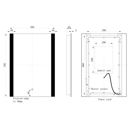 AJAX106241 Ajax Candlesbury 700 x 500mm LED Bathroom Mirror Line Drawing