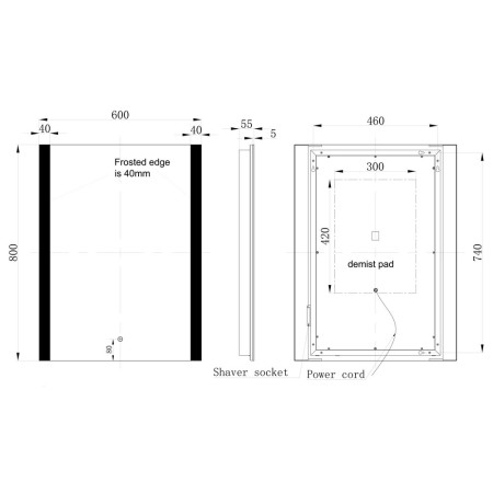 AJAX106242 Ajax Candlesbury 800 x 600mm LED Bathroom Mirror Line Drawing