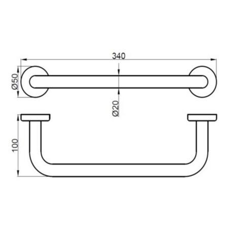 AJAX105494 Ajax Brushed Brass 330mm Bathroom Grab Bar Line Drawing