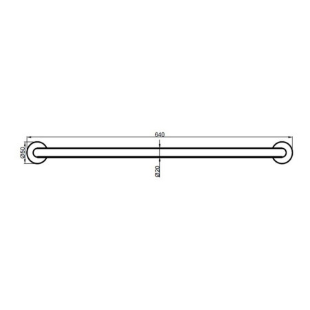 AJAX105499 Ajax Matt Black 640mm Bathroom Grab Bar Line Drawing