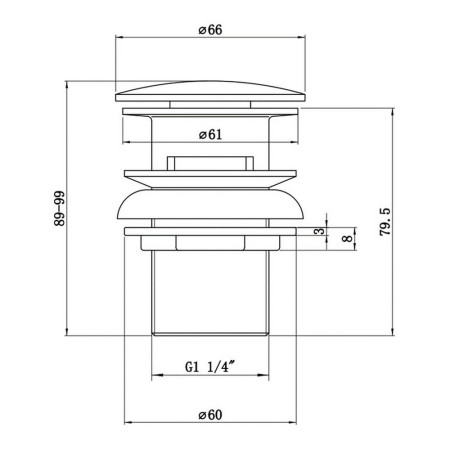 AJAX105767 Ajax Chrome Click Clack Easy Clean Slotted Basin Waste Line Drawing
