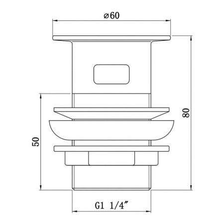AJAX105720 Ajax Chrome Flip Top Slotted Basin Waste Line Drawing