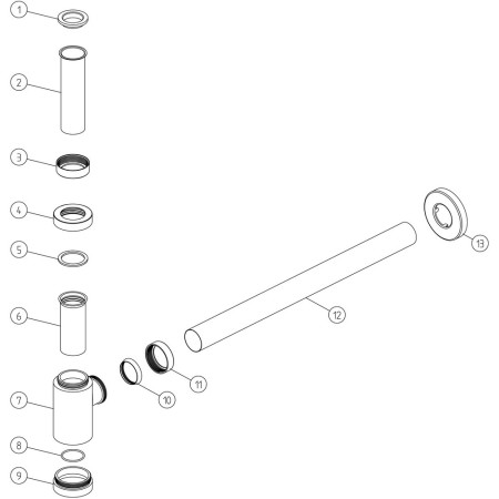 AJAX105822 Ajax Chrome Modern Rounded Bottle Trap Parts Diagram