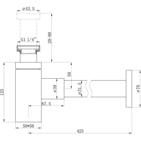 AJAX105681 Ajax Chrome Modern Squared Bottle Trap Line Drawing