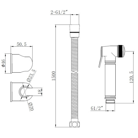 AJAX106797 Ajax Chrome Round Douche Spray Line Drawing