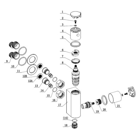 AJAX106798 Ajax Chrome Round Douche Valve Parts Diagram