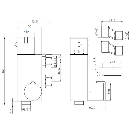 AJAX106798 Ajax Chrome Round Douche Valve Line Drawing