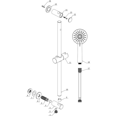 AJAX105853 Ajax Chrome Round Premium Slider Rail Kit with Handset and Elbow (2)