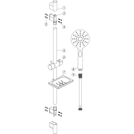 AJAX105851 Ajax Chrome Round Slider Rail Kit and Push Button Handset Parts Diagram