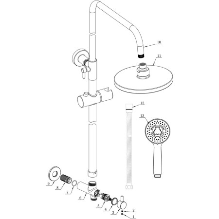 AJAX105588 Ajax Chrome Round Slider Rail Kit with Handset and Overhead (2)