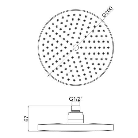 AJAX105858 Ajax Chrome Rounded 200mm ABS Fixed Showerhead Dimensions