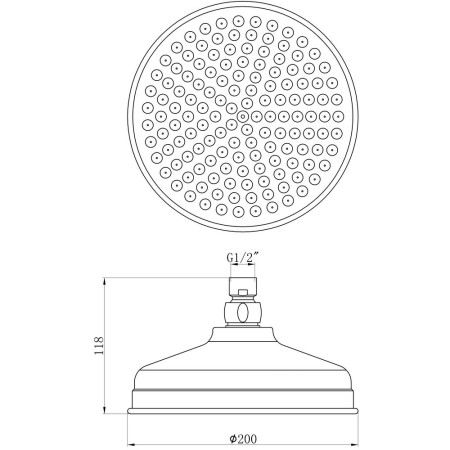 AJAX105869 Ajax Chrome Rounded 200mm Traditional Shower Head Dimensions